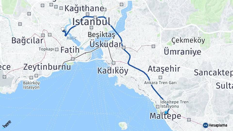 İstanbul Maltepe Eyüpsultan Arası Kaç Km - Yol Haritası