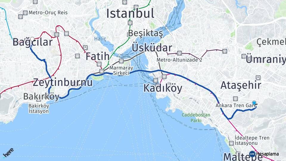 İstanbul Maltepe Fındıklı Bağcılar Arası Kaç Km - Yol Haritası