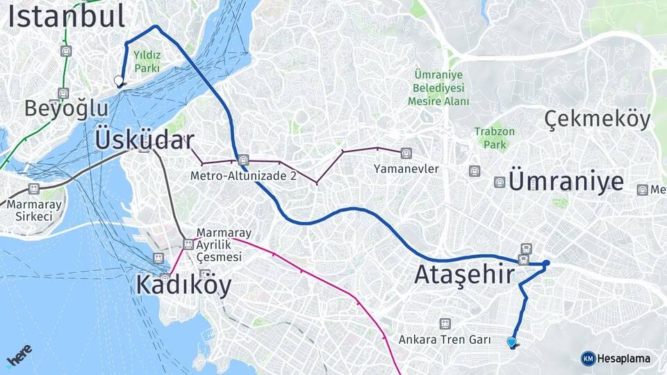 İstanbul Maltepe Fındıklı Beşiktaş Arası Kaç Km - Yol Haritası