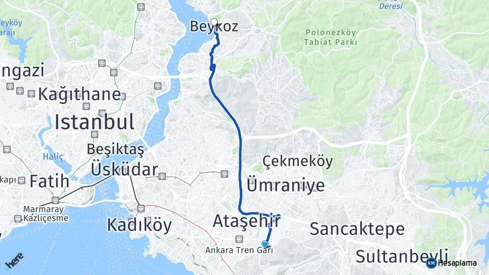 İstanbul Maltepe Fındıklı Beykoz Arası Kaç Km - Yol Haritası