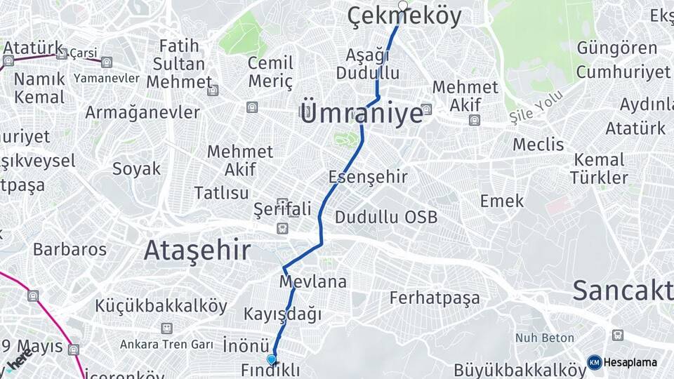İstanbul Maltepe Fındıklı Çekmeköy Arası Kaç Km - Yol Haritası