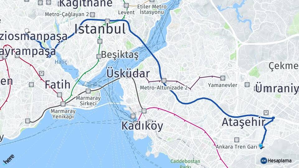 İstanbul Maltepe Fındıklı Gaziosmanpaşa Arası Kaç Km - Yol Haritası