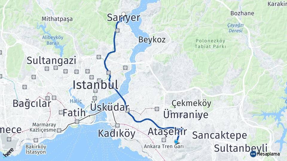 İstanbul Maltepe Fındıklı Sarıyer Arası Kaç Km - Yol Haritası