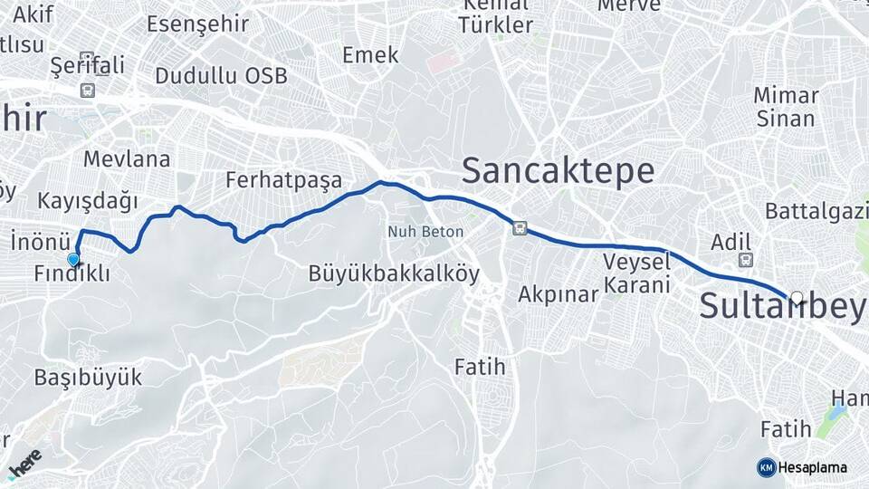 İstanbul Maltepe Fındıklı Sultanbeyli Arası Kaç Km - Yol Haritası