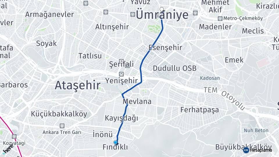 İstanbul Maltepe Fındıklı Ümraniye Arası Kaç Km - Yol Haritası