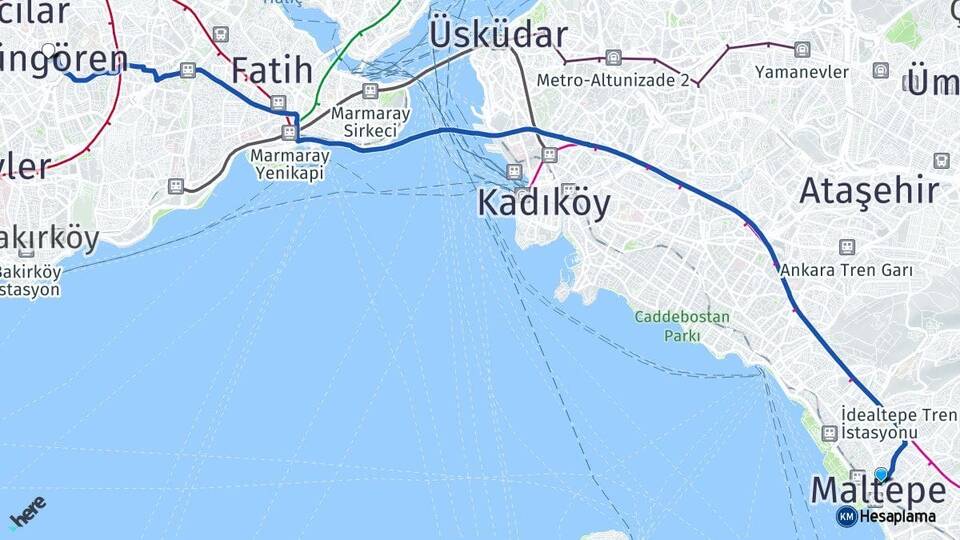 İstanbul Maltepe Güngören Arası Kaç Km - Yol Haritası