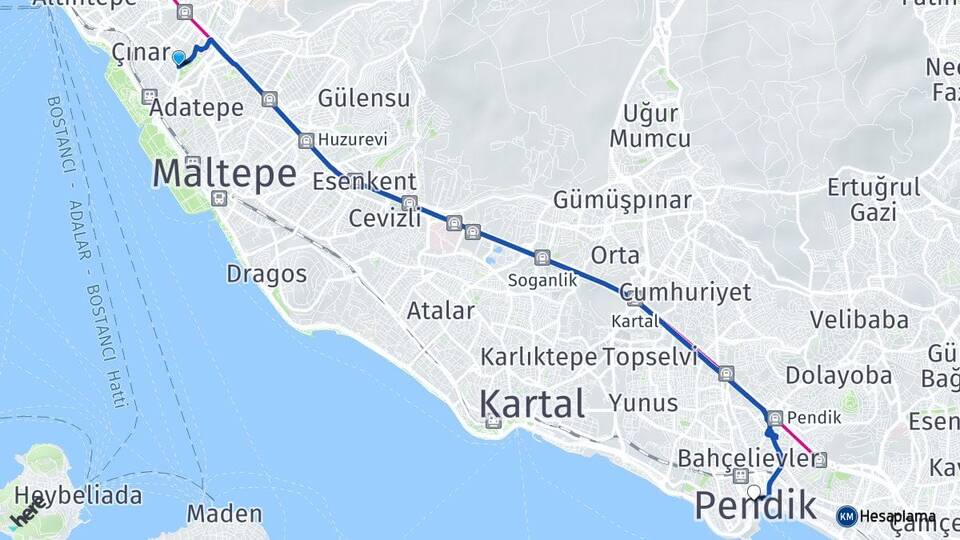 İstanbul Maltepe İdealtepe Pendik Arası Kaç Km - Yol Haritası