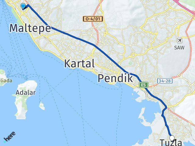 İstanbul Maltepe İdealtepe Tuzla Arası Kaç Km - Yol Haritası