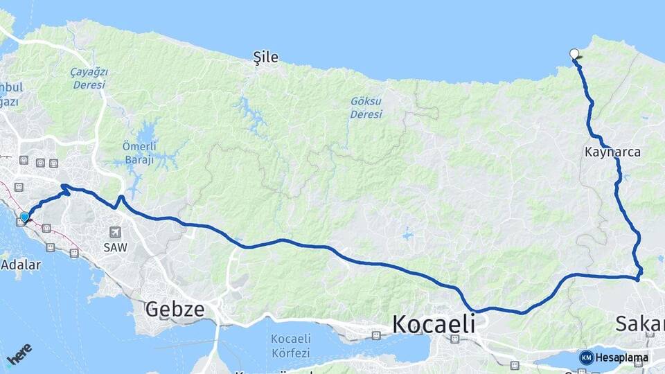 İstanbul Maltepe Kefken Kandıra Kocaeli Arası Kaç Km - Yol Haritası