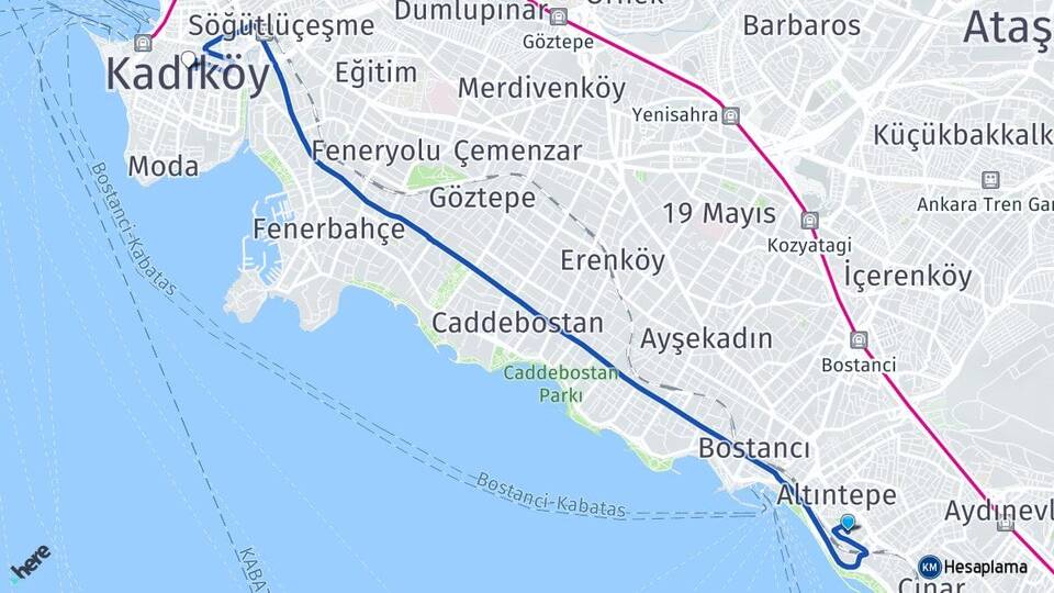 İstanbul Maltepe Küçükyalı Kadıköy Arası Kaç Km - Yol Haritası