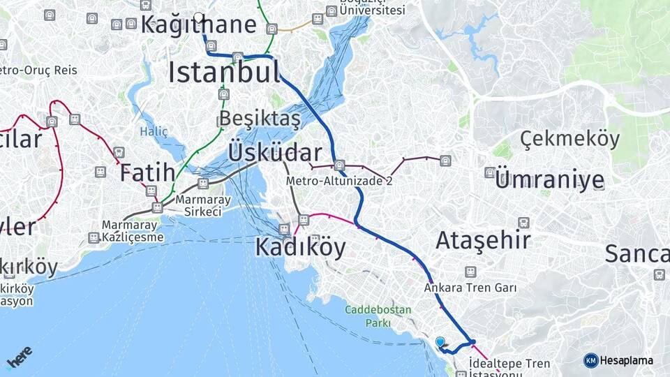 İstanbul Maltepe Küçükyalı Kağıthane Arası Kaç Km - Yol Haritası