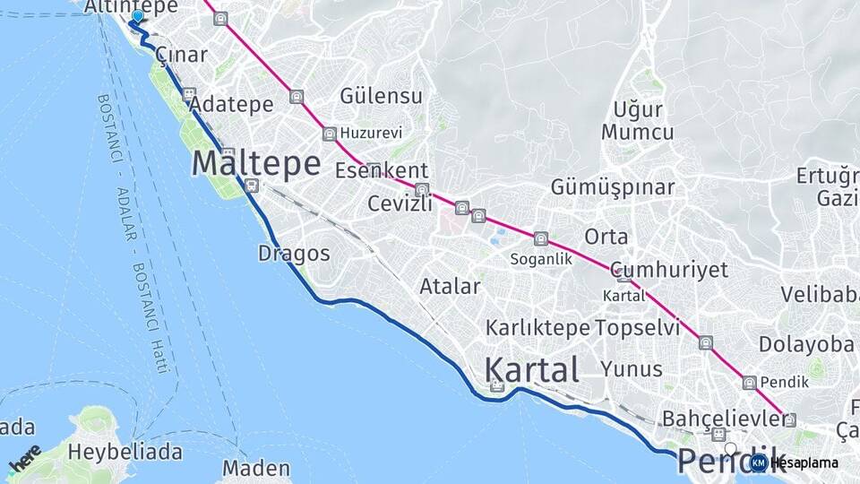 İstanbul Maltepe Küçükyalı Pendik Arası Kaç Km - Yol Haritası