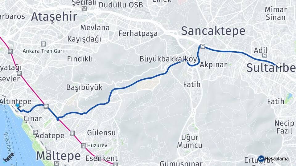 İstanbul Maltepe Küçükyalı Sultanbeyli Arası Kaç Km - Yol Haritası