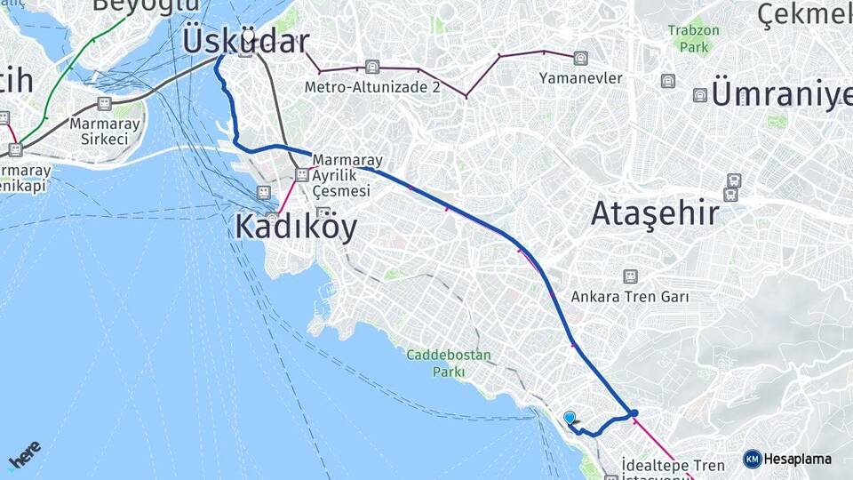 İstanbul Maltepe Küçükyalı Üsküdar Arası Kaç Km - Yol Haritası