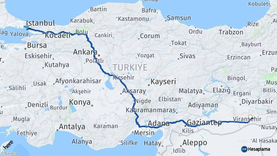 İstanbul Maltepe Mardin Arası Kaç Km - Yol Haritası