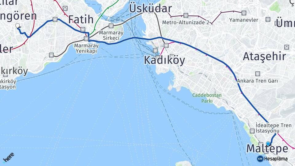 İstanbul Maltepe Merter Güngören Arası Kaç Km - Yol Haritası