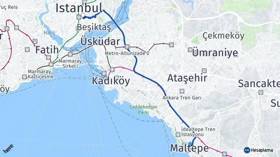 İstanbul Maltepe Nişantaşı Şişli Arası Kaç Km - Yol Haritası