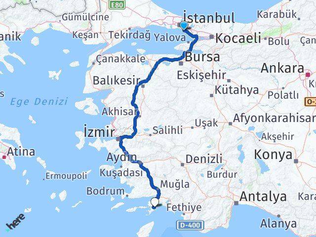İstanbul Maltepe Turunç Marmaris Muğla Arası Kaç Km - Yol Haritası