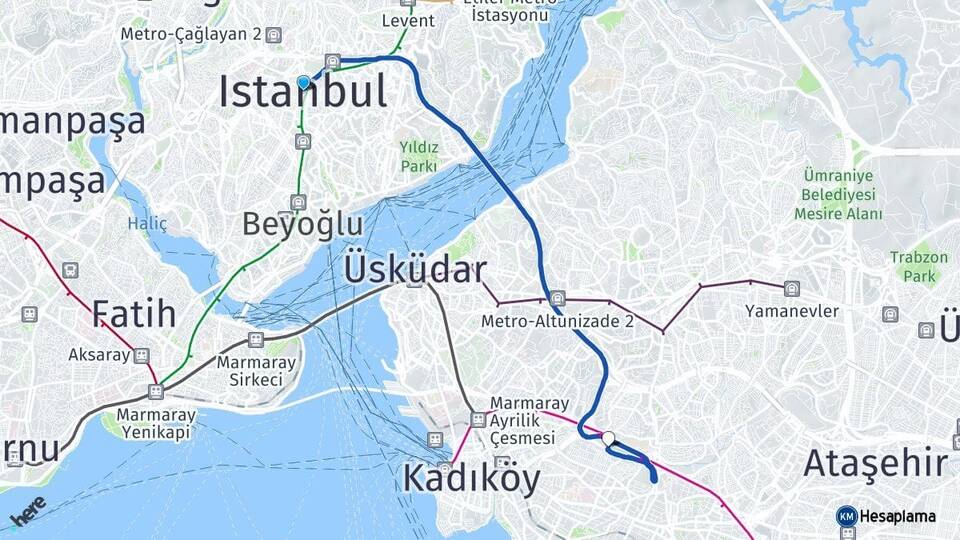 İstanbul Medeniyet Üniversitesi Arası Kaç Km - Yol Haritası