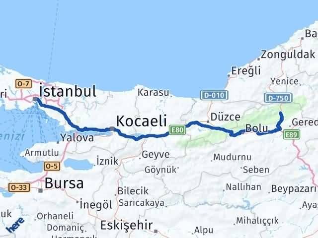 istanbul mengen bolu arasi kac km kac saat yol tarifi