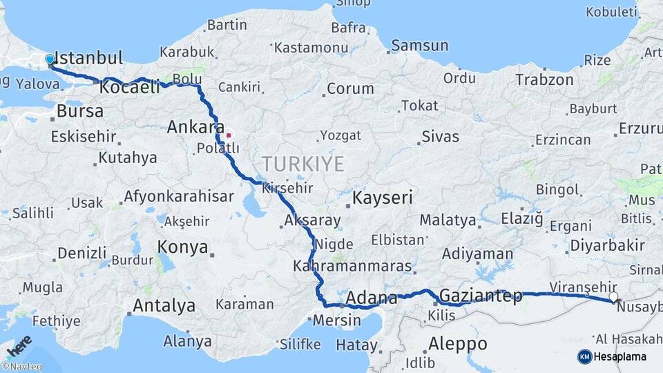 İstanbul Nusaybin Mardin Arası Kaç Km - Yol Haritası