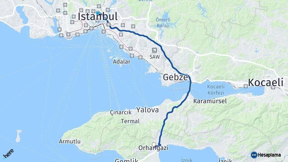 İstanbul Orhangazi Bursa Arası Kaç Km - Yol Haritası