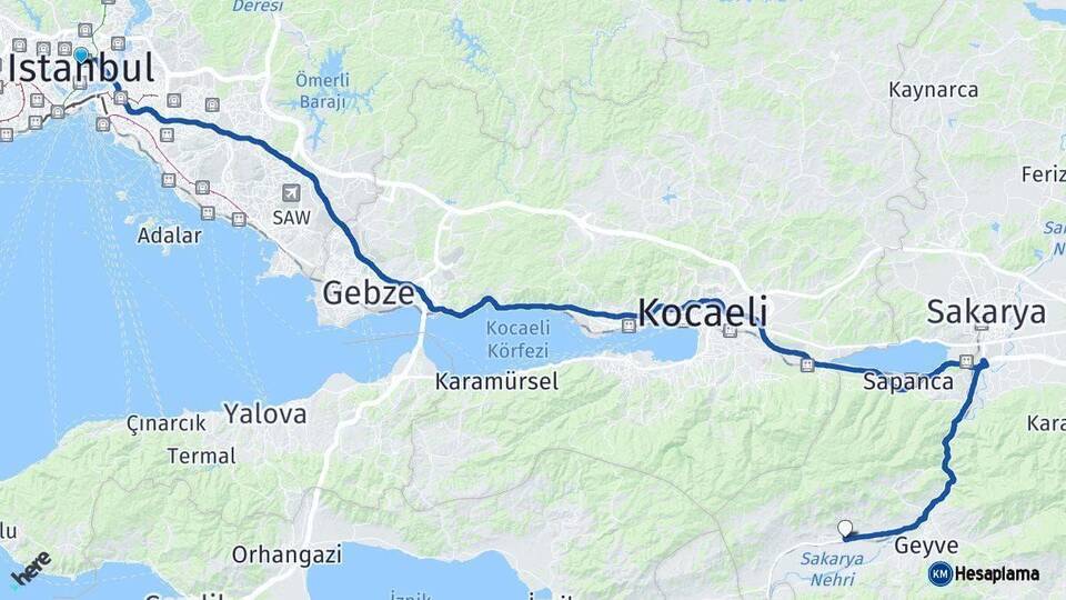İstanbul Pamukova Sakarya Arası Kaç Km - Yol Haritası