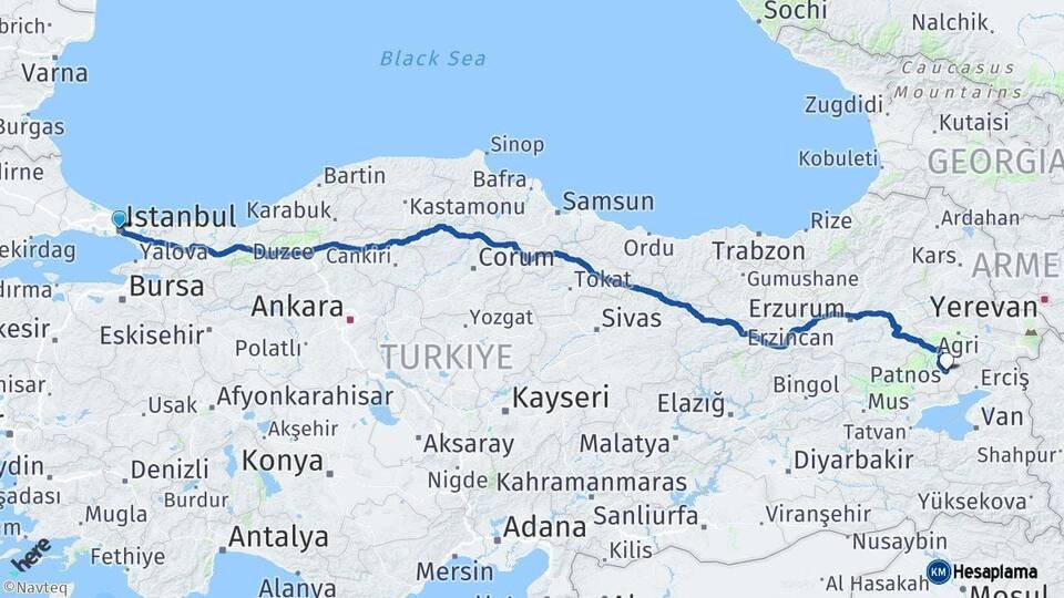 İstanbul Patnos Ağrı Arası Kaç Km - Yol Haritası