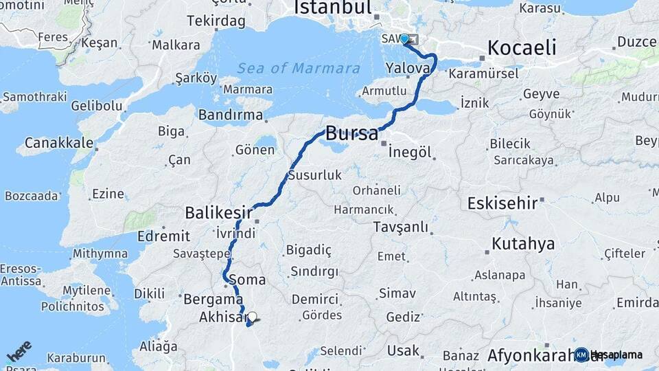 İstanbul Pendik Akhisar Manisa Arası Kaç Km - Yol Haritası