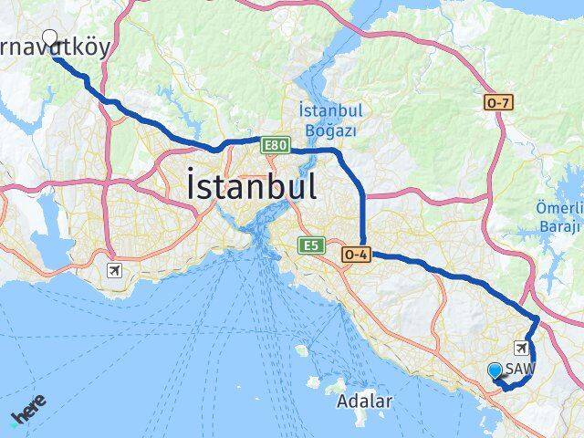 İstanbul Pendik Kavakpınar Arnavutköy Arası Kaç Km - Yol Haritası