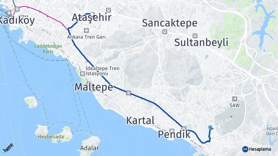İstanbul Pendik Kavakpınar Ataşehir Arası Kaç Km - Yol Haritası