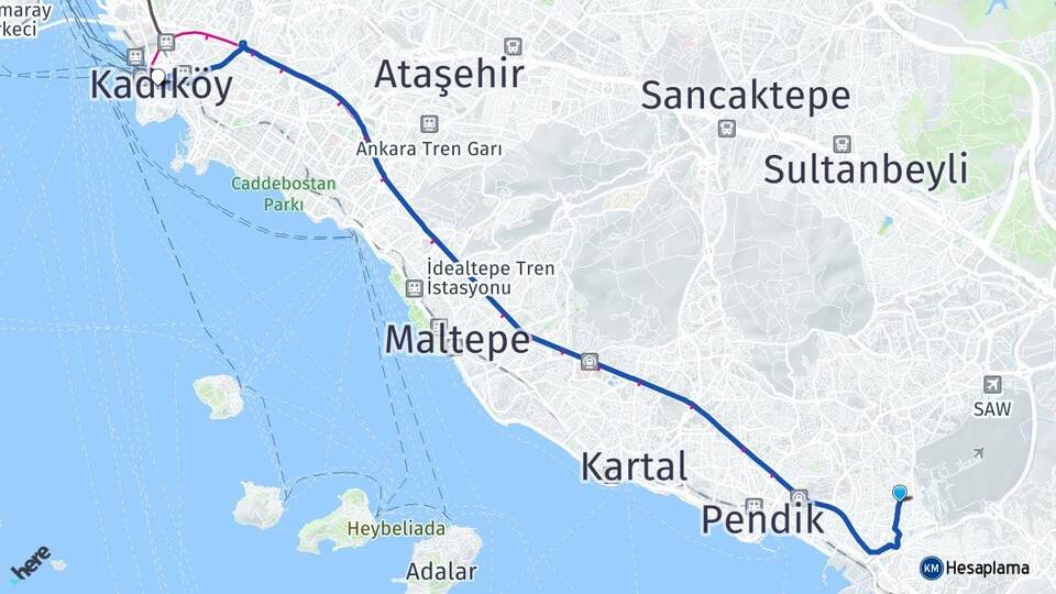 İstanbul Pendik Kavakpınar Kadıköy Arası Kaç Km - Yol Haritası