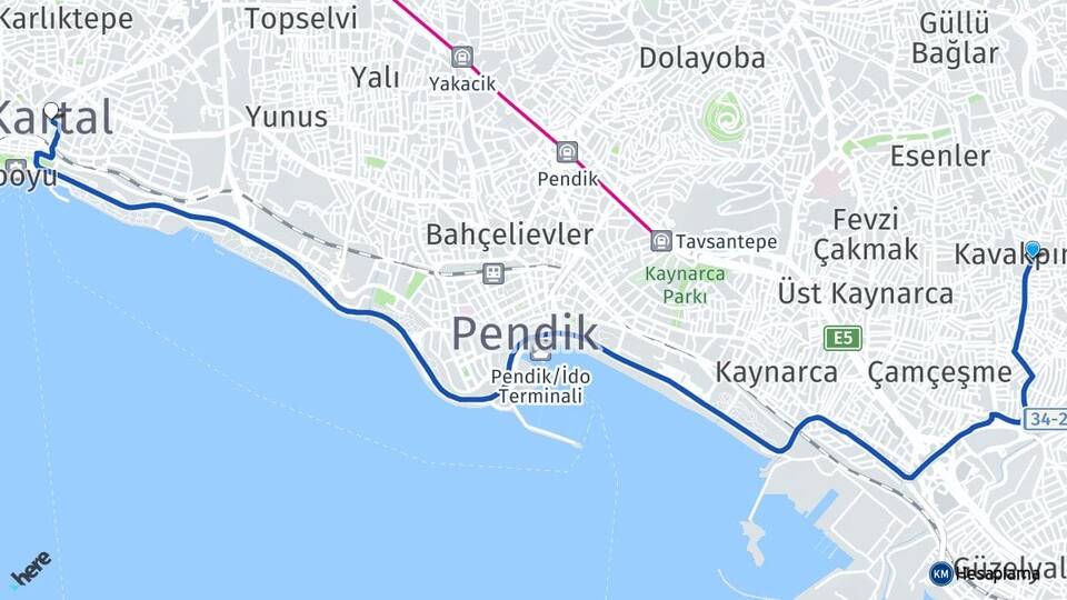 İstanbul Pendik Kavakpınar Kartal Arası Kaç Km - Yol Haritası