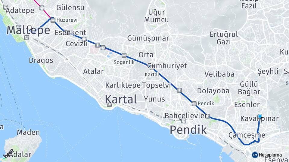İstanbul Pendik Kavakpınar Maltepe Arası Kaç Km - Yol Haritası