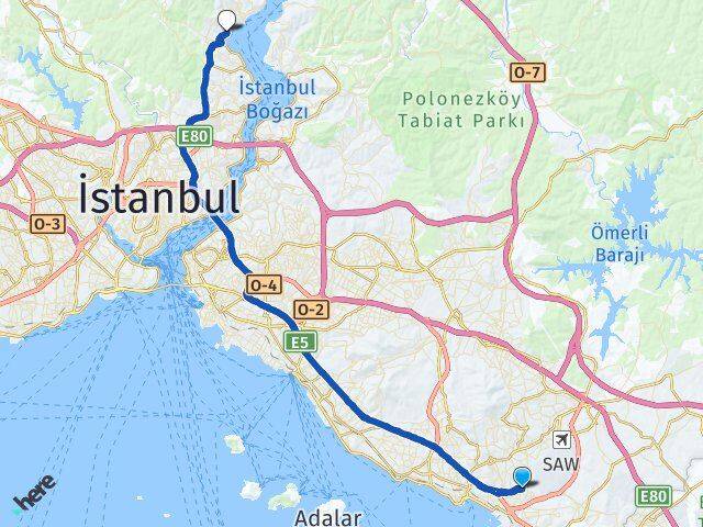 İstanbul Pendik Kavakpınar Sarıyer Arası Kaç Km - Yol Haritası