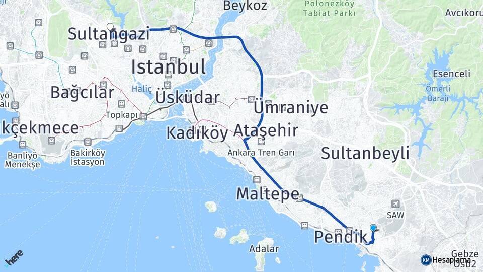 İstanbul Pendik Kavakpınar Sultangazi Arası Kaç Km - Yol Haritası