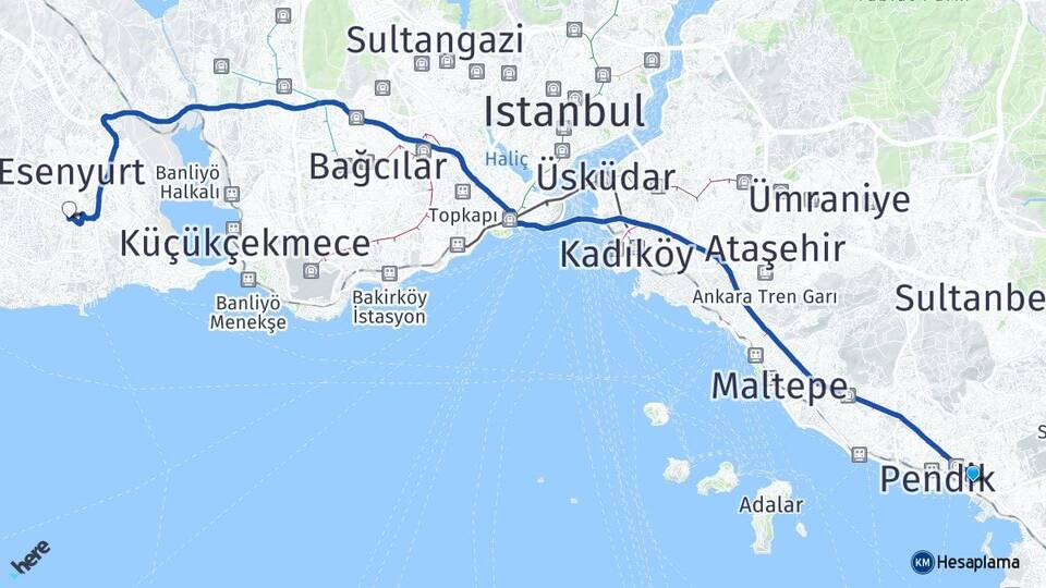 İstanbul Pendik Kaynarca Beylikdüzü Arası Kaç Km - Yol Haritası
