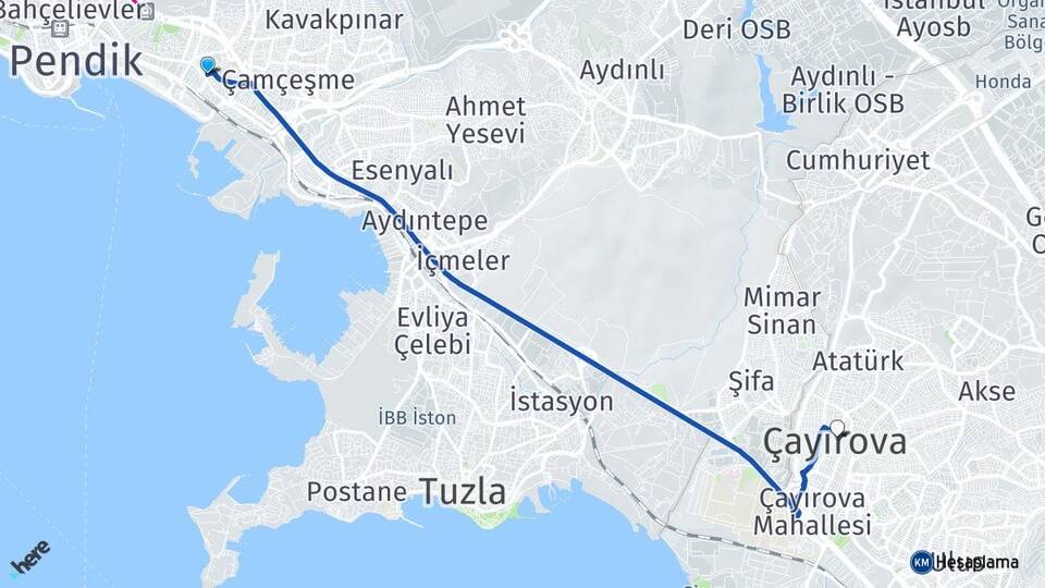 İstanbul Pendik Kaynarca Çayırova Kocaeli Arası Kaç Km - Yol Haritası