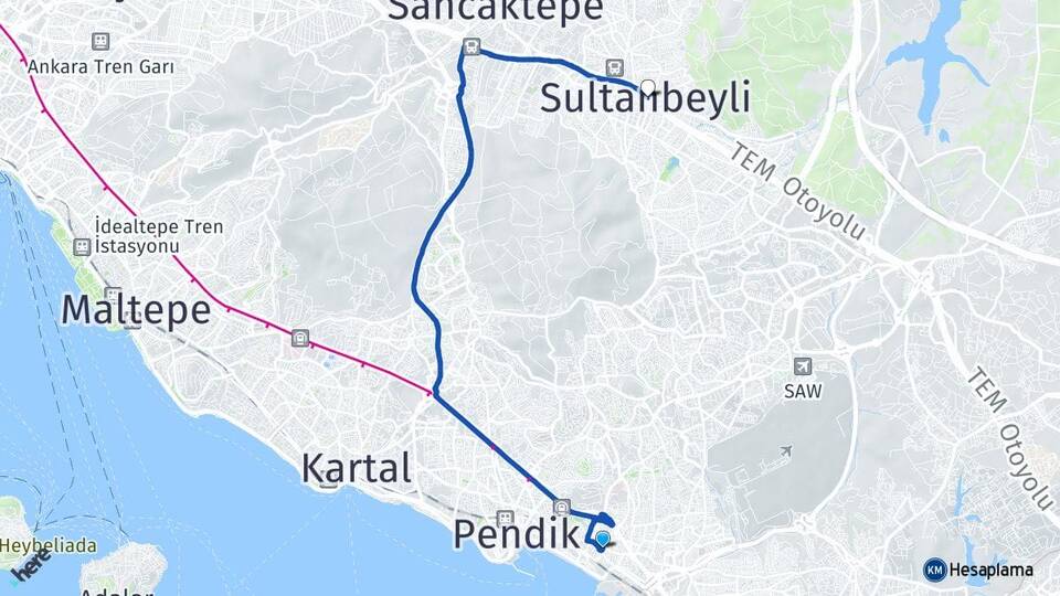 İstanbul Pendik Kaynarca Sultanbeyli Arası Kaç Km - Yol Haritası