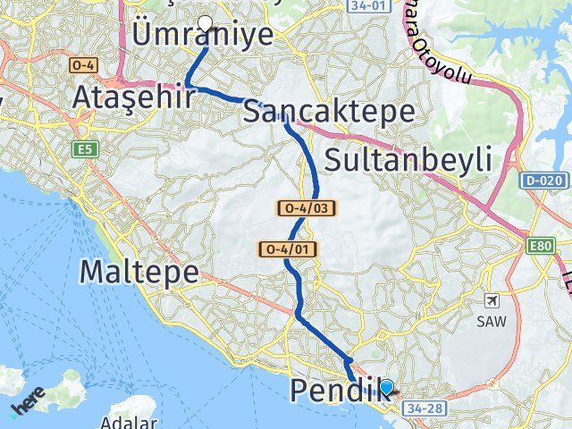 pendik kaynarca umraniye istanbul arasi kac km kac saat
