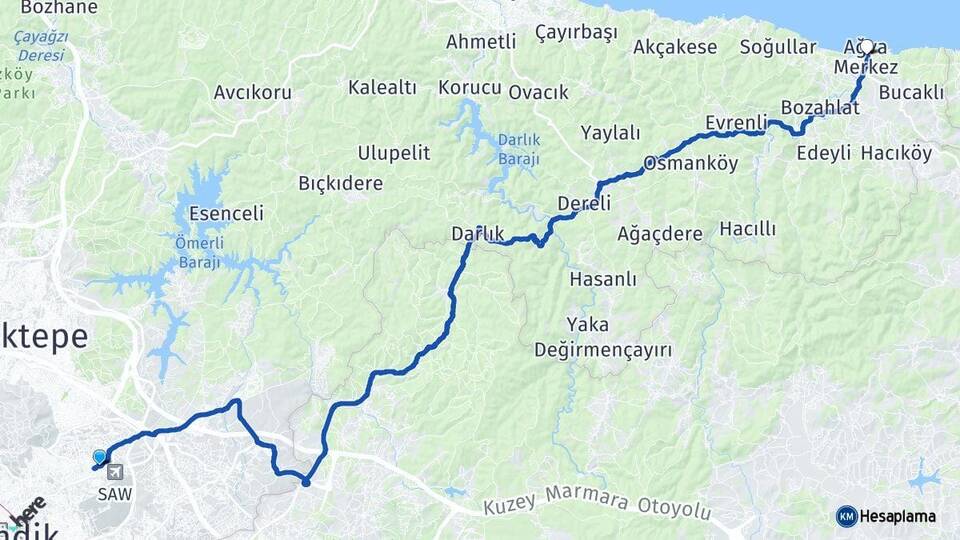 İstanbul Pendik Kurtköy Ağva Şile Arası Kaç Km - Yol Haritası