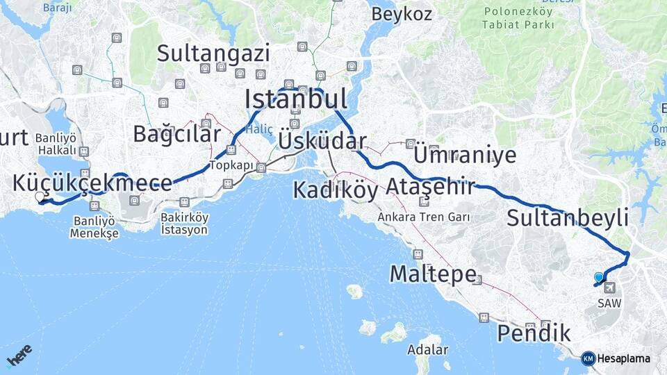 İstanbul Pendik Kurtköy Avcılar Arası Kaç Km - Yol Haritası