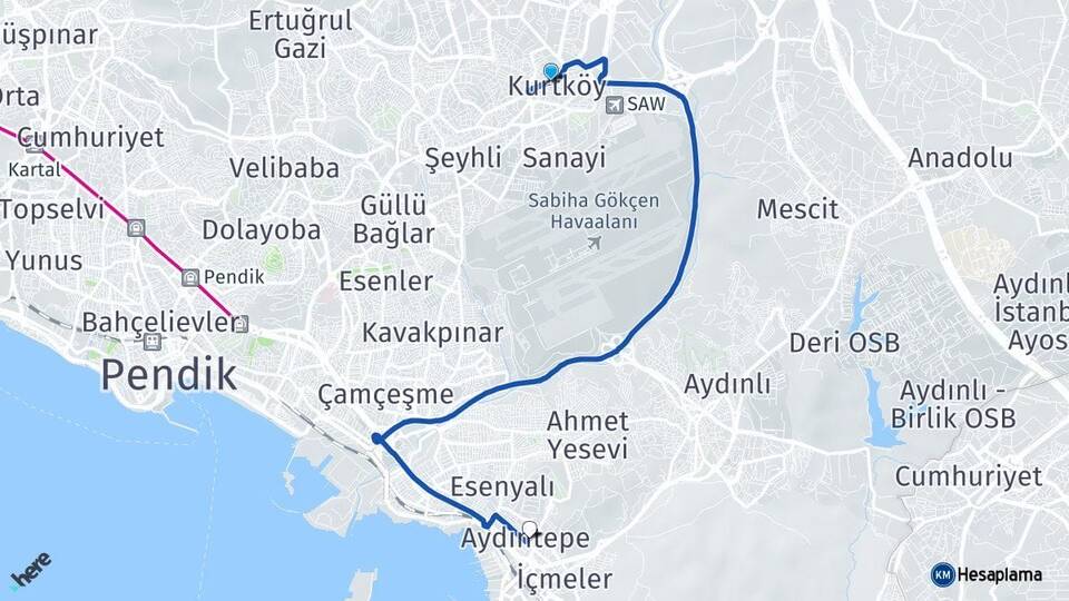 İstanbul Pendik Kurtköy Aydıntepe Tuzla Arası Kaç Km - Yol Haritası