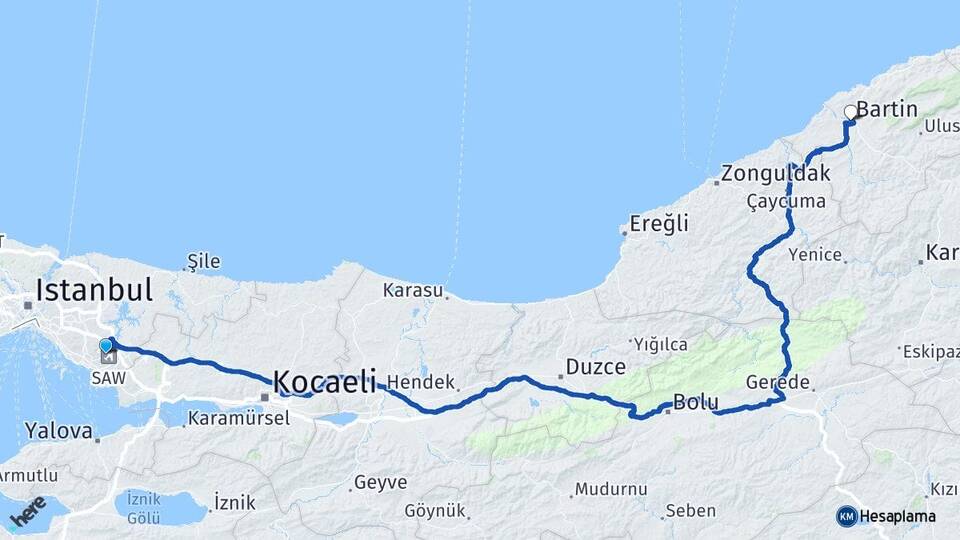 İstanbul Pendik Kurtköy Bartın Arası Kaç Km - Yol Haritası