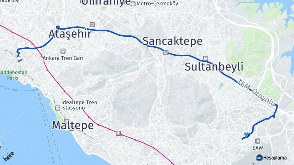 İstanbul Pendik Kurtköy Erenköy Kadıköy Arası Kaç Km - Yol Haritası