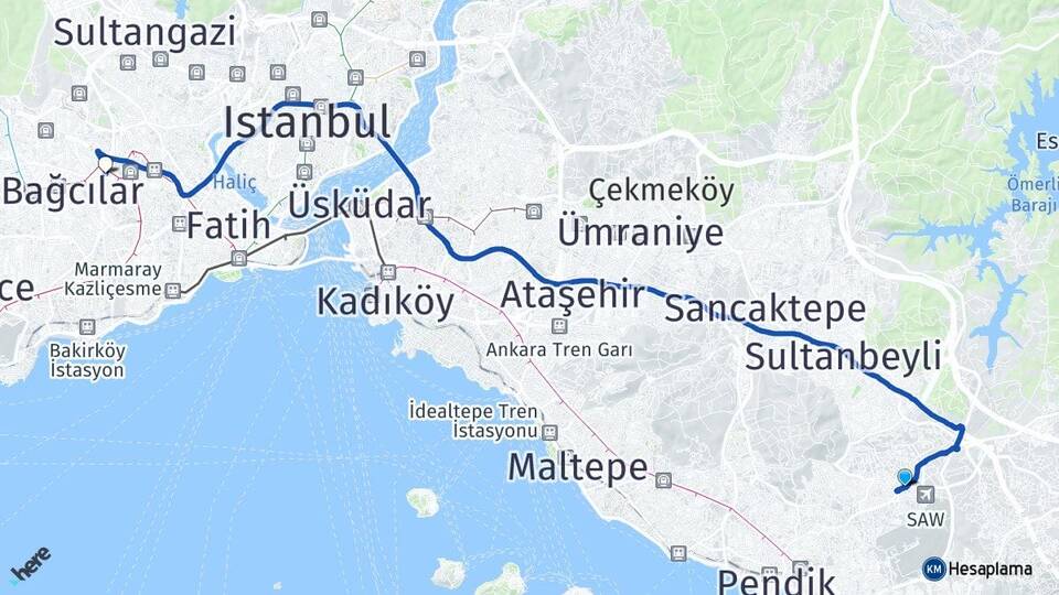 İstanbul Pendik Kurtköy Esenler Arası Kaç Km - Yol Haritası