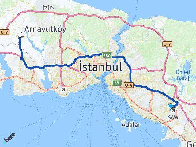 İstanbul Pendik Kurtköy Hadımköy Arnavutköy Arası Kaç Km - Yol Haritası