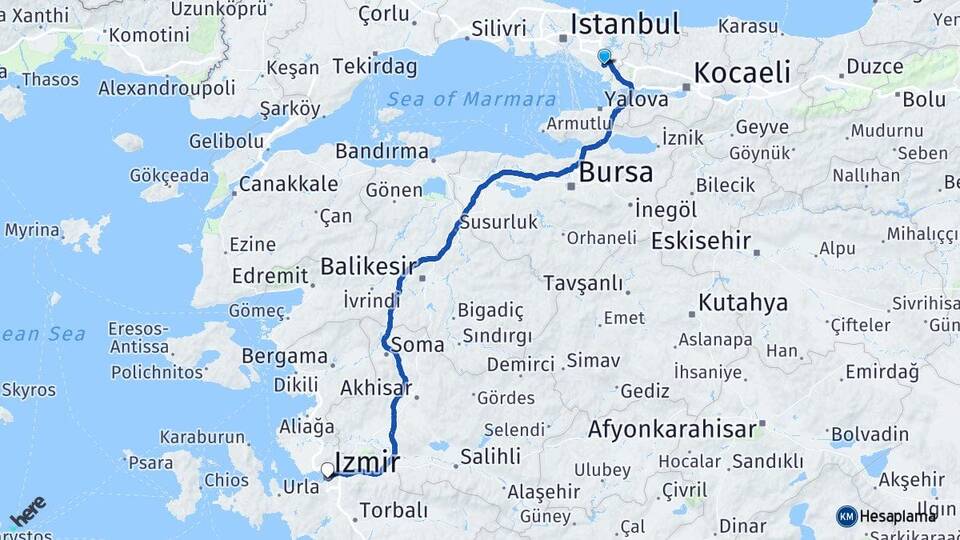 İstanbul Pendik Kurtköy İzmir Arası Kaç Km - Yol Haritası