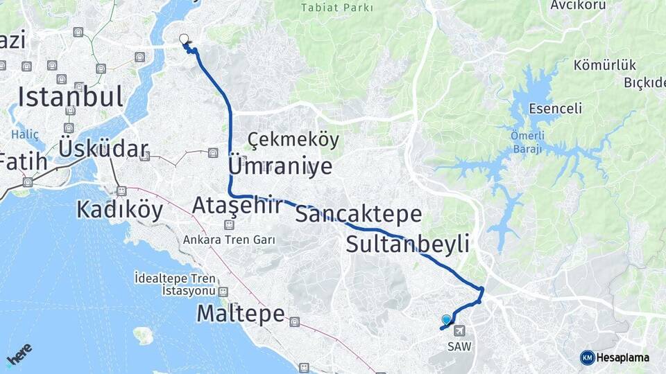 İstanbul Pendik Kurtköy Kavacık Beykoz Arası Kaç Km - Yol Haritası