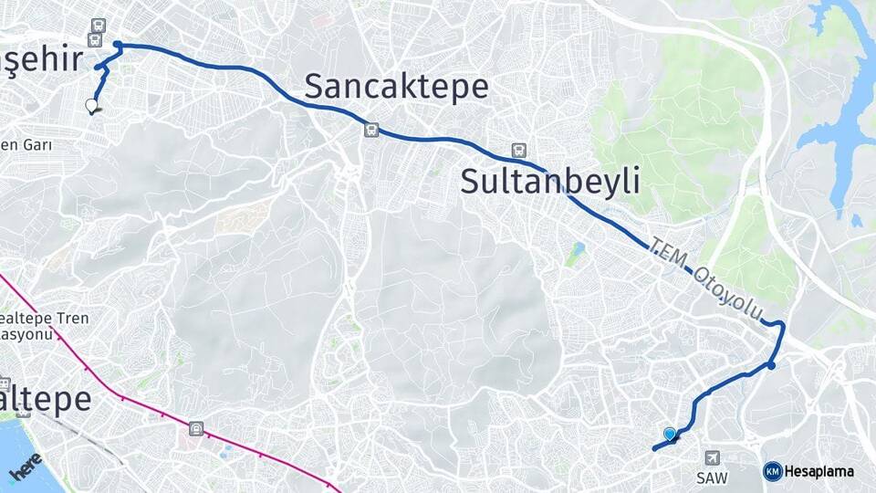 İstanbul Pendik Kurtköy Kayışdağı Ataşehir Arası Kaç Km - Yol Haritası
